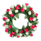 Coronita decorativa artificiala cu trandafir alb-rosu,plastic, 27 cm, Oem