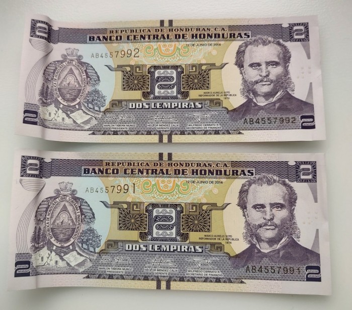 Honduras - 2 Lempiras - Serii consecutive 2014