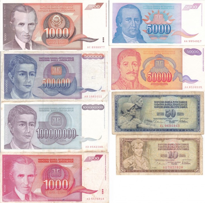 IUGOSLAVIA lot 8 bancnote diferite VF/VF+++!!!