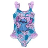 Costum de baie intreg floral Stitch bleu lila cu volanase pentru fete, CMCLASS
