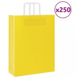 vidaXL Pungi de h&acirc;rtie 250 buc cu m&acirc;nere galbene 32x12x42 cm