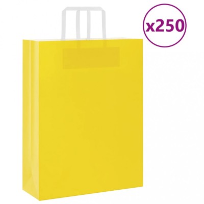 vidaXL Pungi de h&amp;acirc;rtie 250 buc cu m&amp;acirc;nere galbene 32x12x42 cm foto
