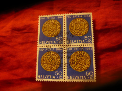 Bloc 4 valori Elvetia 1964 , val. 50+10C stampilat foto