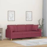 VidaXL Canapea cu 3 locuri cu pernuțe, roșu vin, 180 cm, textil 3200923
