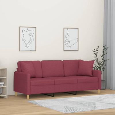 vidaXL Canapea cu 3 locuri cu pernuțe, roșu vin, 180 cm, textil 3200923 foto