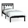 Cadru de pat mic single, negru, 75x190 cm, lemn masiv