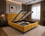 Pat 160x200 Tapitat Lada Depozitare Stofa Somiera Rabatabila Design Modern Galben