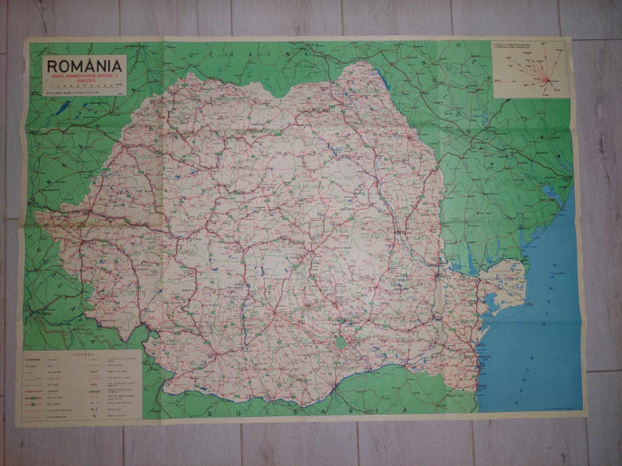 Harta veche 1993 ROMANIA-HARTA ADMINISTRATIVA,RUTIERA si TURISTICA,92 cm/63 cm