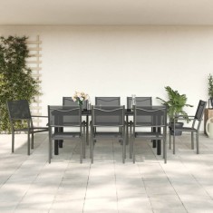 vidaXL Set mobilier de grădină, 9 piese, negru, oțel și textilenă foto