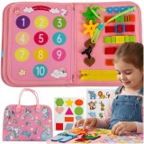 Carte senzoriala Montessori roz cu unicorn pentru copii 3+ Kruzzel
