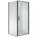 Cabină de duș pătrată Quadrum Black cu 1 ușă, cu finisaj Easy Clean, fără cădiță de duș