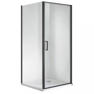 Cabină de duș pătrată Quadrum Black cu 1 ușă, cu finisaj Easy Clean, fără cădiță de duș foto