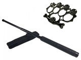 Set baston telescopic Police, 49 cm si box,rozeta craniu negru