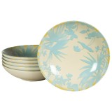Set 6 farfurii adanci, 21 cm, Hawaii, Crem deschis cu frunze albastru deschise