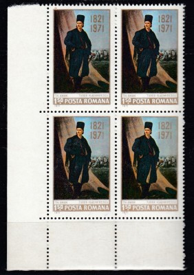 ROMANIA 1971 LP 753 -150 ANI DE LA MOARTEA LUI TUDOR VLADIMIRESCU BLOC DE 4 MNH foto