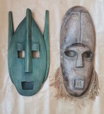 Lot 2 măști din lemn Arta Africana, Sculptate manual, 40 cm &icirc;nălțime