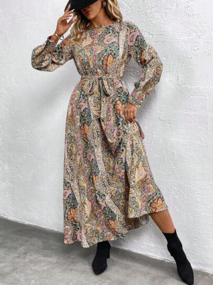 Rochie maxi cu imprimeu si cordon, multicolor, dama, Shein foto