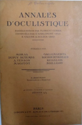 ANNALES D &amp;#039; OCULISTIQUE , par MORAX..BAILLIART , FEVRIER 1934 foto