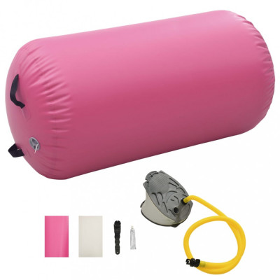 vidaXL Rulou de gimnastică gonflabil cu pompă, roz, 120 x 75 cm, PVC foto