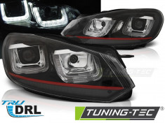 Faruri compatibile cu VW GOLF 6 08-12 U-TYPE Negru Rosu LINE DRL foto