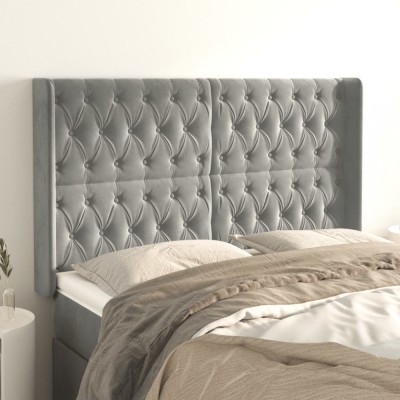 vidaXL Tăblie de pat cu aripioare gri deschis 147x16x118/128cm catifea 3119964 foto