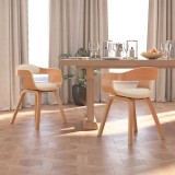 Scaune bucătărie, 2 buc., crem, lemn curbat/piele artificială