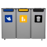 Cos gunoi colectare selectiva 3x70l, pentru hartie, plastic, deseuri mixte, gri, PowerX