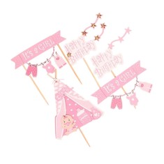 Set de 3 decoratiuni pentru tort Cymeosh, roz, hartie, 16.3 cm/ 19 x15 cm / 16 cm