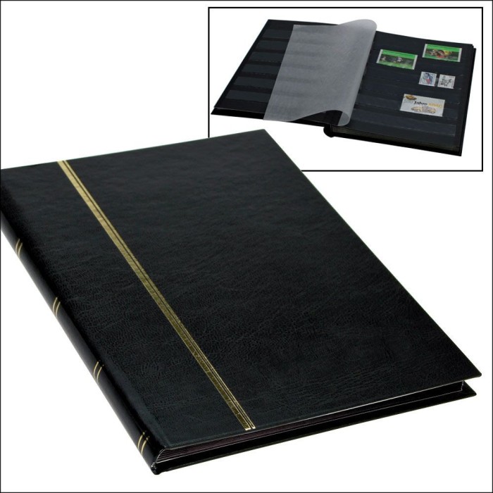 Clasor pentru timbre, format de carte 170 x 225 mm, 8 file 16 pagini negre - Negru