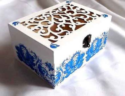 cutie lemn cu motiv traditional alb albastru 32111 foto
