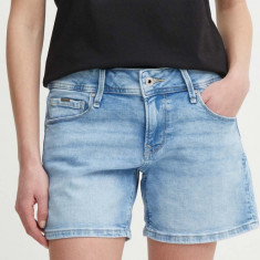 Pepe Jeans pantaloni scurti jeans RELAXED SHORT MW femei, neted, high waist, PL801109MP2