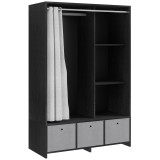 HOMCOM Dulap penderie dulap de depozitare cu tringle cortină 3 nișe și 3 sertare din material textil detașabile 105 x 48 x 160 cm | Aosom Romania
