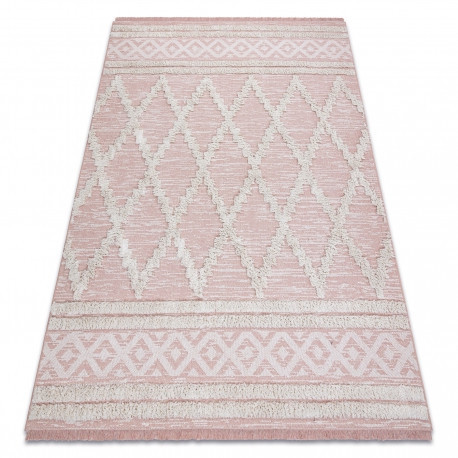 Covor ECO SISAL BOHO MOROC Caro 22297 franjuri - două niveluri de l&acirc;nă roz / cremă, covor reciclat, 175x270 cm