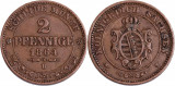 1864 - B - 2 pfennige - Johann - Regatul Saxoniei Monetaria : Dresden, Europa