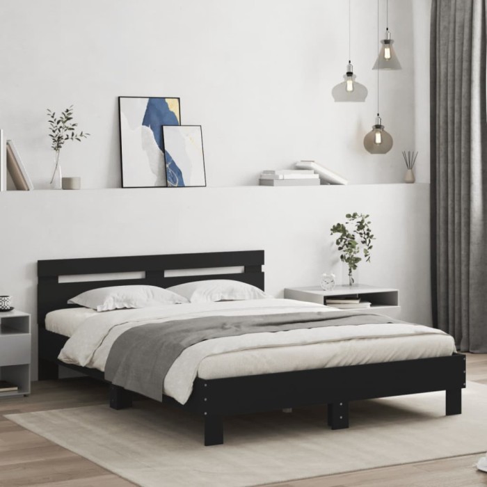 vidaXL Cadru de pat cu tăblie și LED, negru, 140x200 cm 3207547