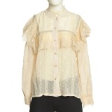 Camasa bej cu guler inalt si detalii brodate