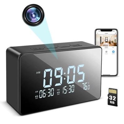 Ceas de birou cu Camera Spion iUni IP61, Full HD, 32GB, Wi-Fi, Night Vision, Termometru interior foto