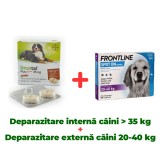 Deparazitare interna caini mari, Drontal XL caini 35kg cutie x 2 tablete + Antiparazitar extern Frontline pentru caini spot on 20-40 KG, 1
