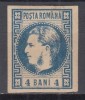 ROMANIA 1868 LP 23 c REGELE CAROL I CU FAVORITI 4 BANI ALBASTRU/HARTIE GALBUIE GUMA ORIGINALA SARNIERA, Nestampilat