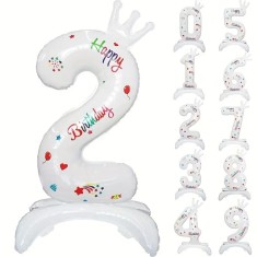 Balon din Folie Metalizata, Cyrax, Figurina Cifra, Model 2 cu Happy Birthday Scris, Tema Aniversare 81 cm, Ambalaj Individual, Pai Inclus, Umflare cu
