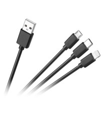 Cablu 3in1 USB A la micro USB + USB type C + Lightning 1.2m 2A