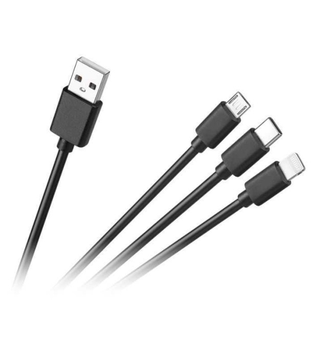 Cablu 3in1 USB A la micro USB + USB type C + Lightning 1.2m 2A