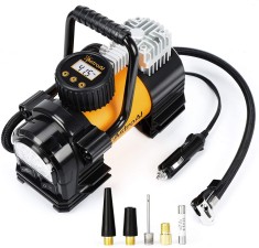 Compresor Auto Metalic AstroAI AC300Y 12V, 150PSI, Digital, Lumina de urgenta, Adaptoare incluse, geantra transport, Galben foto