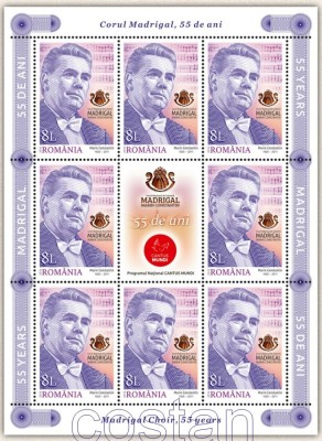 2018 - Romania,LP.2183 b,Mi.7343 KB,Corul MADRIGAL,Marin Constantin,Minicoala de 8 + 1 Vigneta,Nestampilat foto