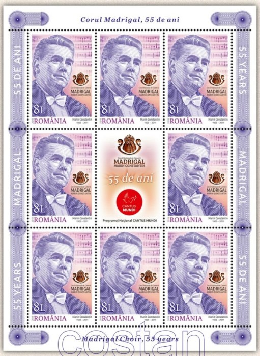 2018 - Romania,LP.2183 b,Mi.7343 KB,Corul MADRIGAL,Marin Constantin,Minicoala de 8 + 1 Vigneta,Nestampilat