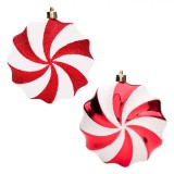 Set Ornamente Brad Crăciun, Model Bomboane, Culoare Roșu Alb, Material Plastic, Diametru 10cm, 4 Bucăți, Oem