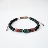 Bratara barbati din jad verde, ceramica si margele negre din roca vulcanica