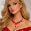 Set bijuterii colier si cercei Miss R cu strasuri rosii, placat aur 14k
