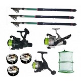 Set pescuit cu 3 lansete de 3,6 m, 3 mulinete, 3 gute si juvelnic