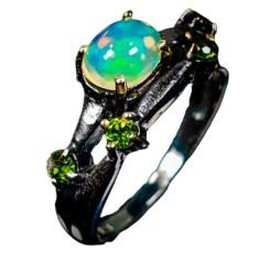Inel bijuterie din argint 925 cu opal si crom diopsid, 7